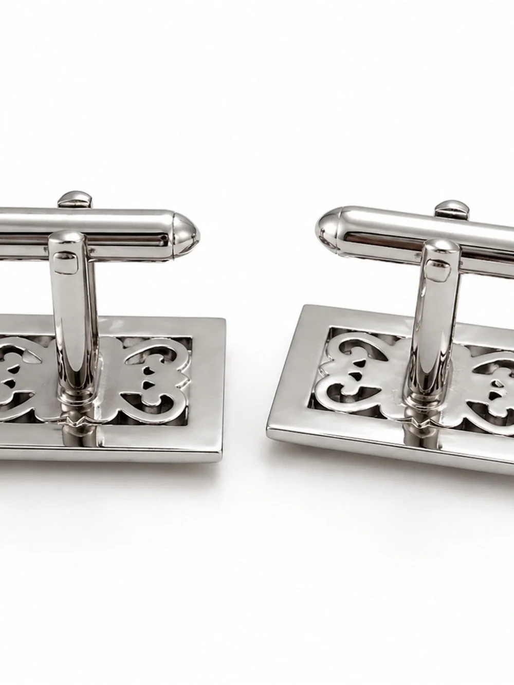 SWANK Silver Ornate Rectangular Cuff Links